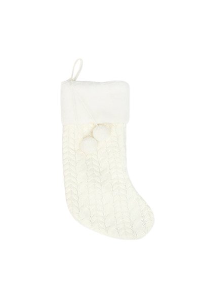 Noonedibs Șosetă de Crăciun pufoasă cu pompoane, ornament de Crăciun pentru b...