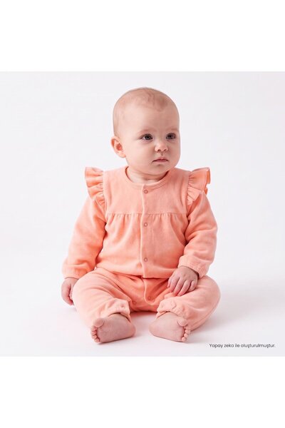ebebek Hello Baby HelloBaby Kız Bebek Kadife Tulum Bisiklet Yaka Çıtçıtlı Uzu...