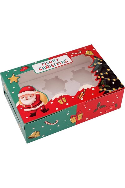 Generic REDDOTGIFT 12-Pack 6 Cavities Christmas Paper Cupcake Box,Gift Box wi...