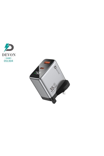 DEVON شاحن سريع بقوة 35 واط بتقنية GaN يشحن اجهزتك بسرعة بمنفذ USB و Type-C و...