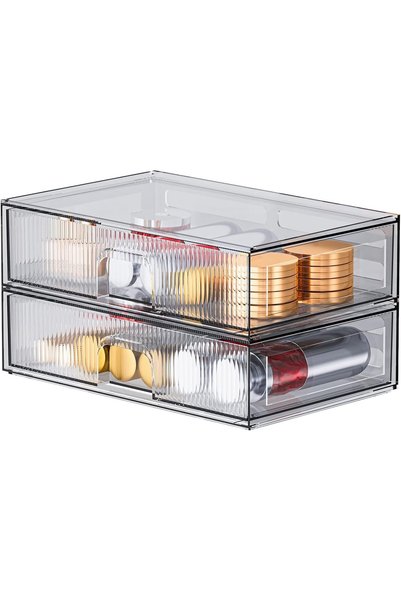 Generic 2-Pack Stackable Acrylic Drawers - Clear Cosmetic Organizer for Makeu...