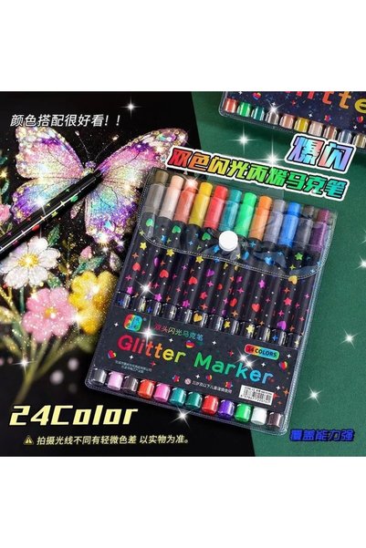 Choice 12Pcs 24 colors Color Double-Ended Glitter Color Pens Quick-Drying Glu...