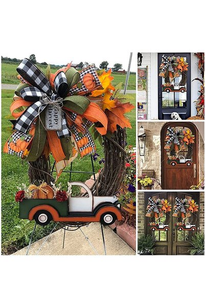 Noonedibs Coroană de flori artificiale de Halloween, ghirlandă de frunze de a...