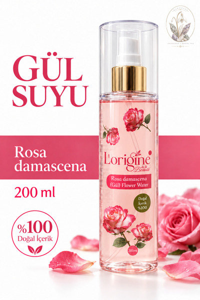 Lorigine de la Beauté Doğal Gül Suyu 200 ml – Yüz ve Cilt Toniği, Nemlendirici, Ferahlatıcı ve Canlandırıcı doğal gül suyu gözenek sıkılaştırıcı tonik