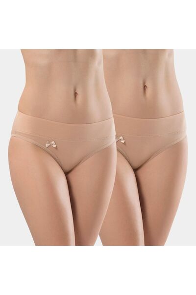 TÜREN Women's Elastic Waistband Lycra 2-Piece Cotton Bikini Briefs 955/Tan
