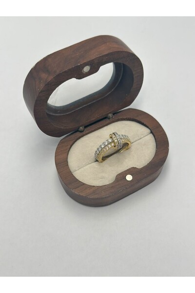 BYYEŞO Double Zircon Stone Detail Two-Tone Ring (Steel)