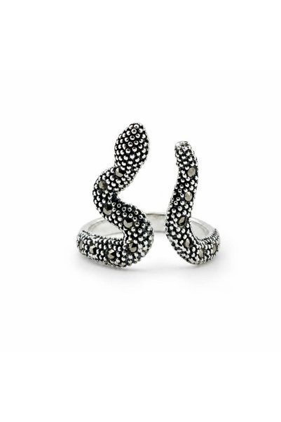Flippy 925 Silver Ring, Snake Pattern with Marcasite, 4.682 g, Jolie Silver