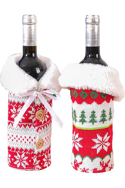 Noonedibs 2 buc. capace tricotate pentru sticle de vin cu guler din blană art...