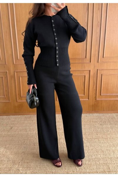 Ware Set elegant din tricot pentru femei, cu închidere cu capse