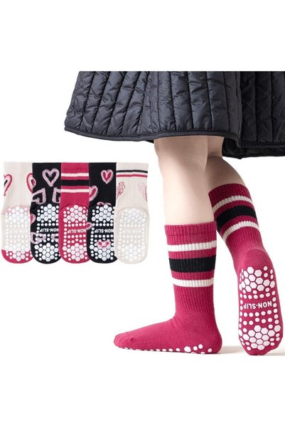 Generic 5 Pairs of Kids & Girls Non-Slip Socks, Silicone Anti-Slip Cotton Ind...