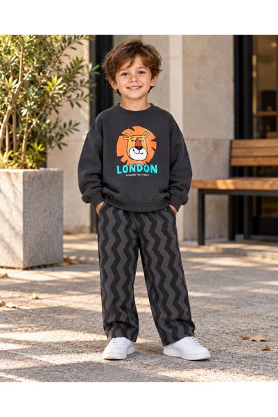 TucanKids Boys' Lion-Printed 2-Piece Tracksuit – 100% Cotton, 3-Thread, Unshi...