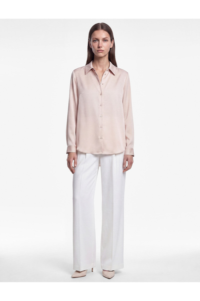 Koton Women Pink Plain Collared Long Sleeves Shirt