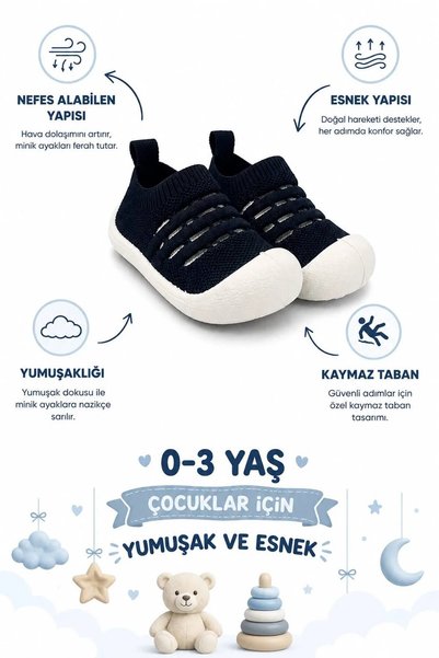 erfleks Baby - Child Flexible Orthopedic Soft Sole Stylish Black First Step S...