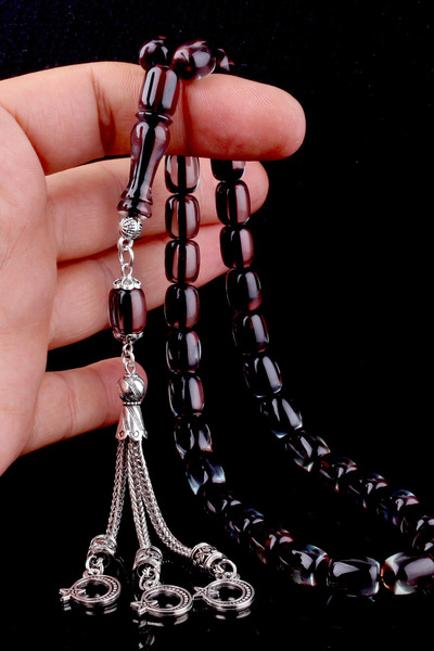 Silvano Jewelry Red Drop-Shaped Amber Prayer Beads with Tassels.