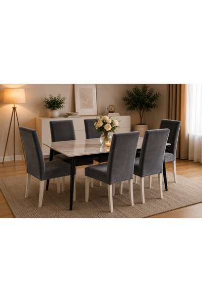 JOJO HOME Set de 6 huse pentru scaune, Jojo Home, catifea elastică fină, fixa...