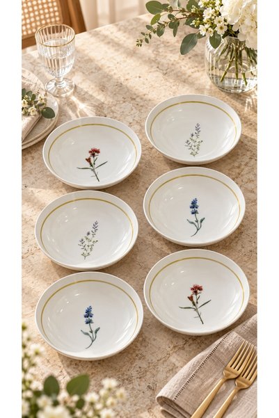 Onedekor Set of 6 Porcelain Lavinia Soup Bowls, 15 Cm.