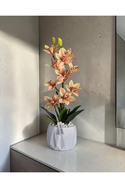 muga design Beton Saksılı Islak Dokulu Yapay Singapur Orkide – Tek Dal 50 cm