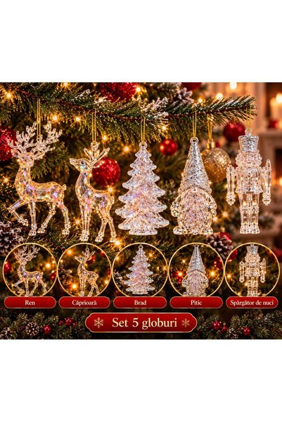 Generic Brand Set 5 Globuri Decorative de Crăciun din Plastic Transparent