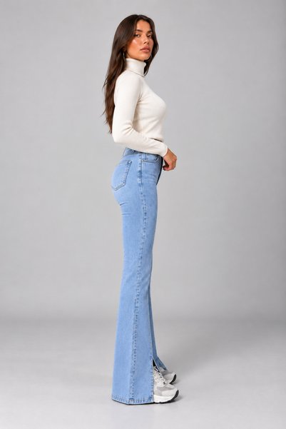 OnPelin jeans ÖN BACAK PENS YIRTMAÇLI ESNEK İSPANYOL PAÇA PANTOLON