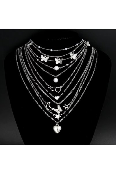 Choice 6208902HB مجموعة قلادات بسيطة قابلة للتكديس للنساء على شكل فراشة وقلب ...