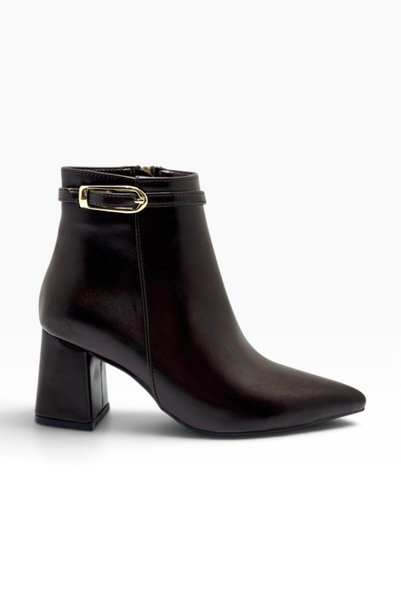 C shoes C-Shoes TK610-27 Sıvama Deri Kemer Tokalı Kalın Topuklu Kadın Bot(6,5cm)