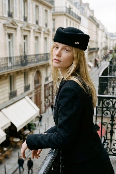 LAGRANZE Pure Wool Women's Stewardess Hat with Accessory Decoration