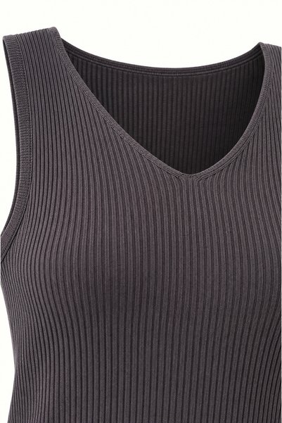 Sezgi Tekin V-Neck Sleeveless Anthracite Corded Fabric Sweater