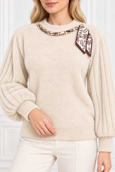 ZARİNCE LİFE Women's Balloon Sleeve Soft Textured Angora Knit Blouse Sweater ...