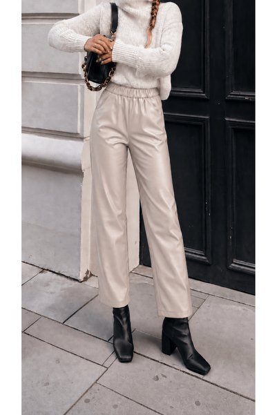 Hepsi Moda بنطلون جلدي بجيوب - 7003 - لون حجري.