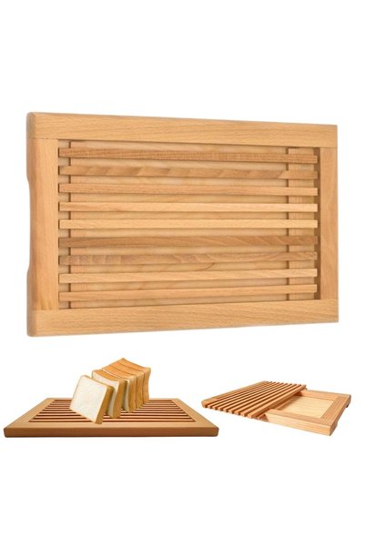 bedee Tocător de pâine din lemn de fag cu tavă pentru firimituri 40x25 cm