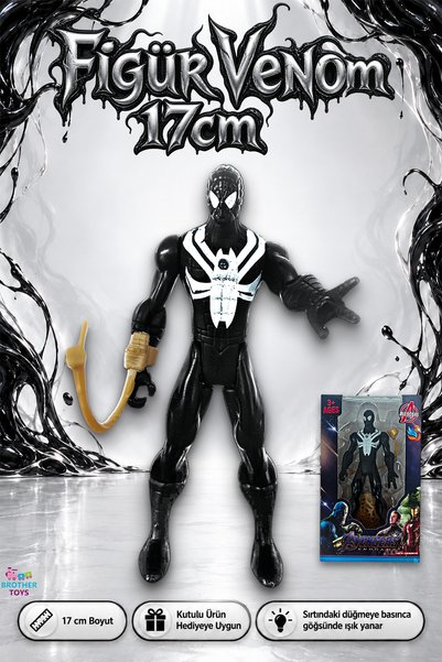 Brother Toys Işıklı Eklemleri Hareketli Kaliteli 17.5 Cm. Venom Spider man Ör...