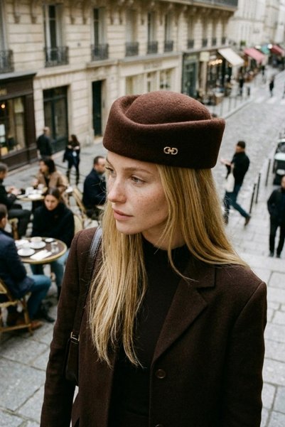 LAGRANZE Pure Wool Women's Stewardess Hat with Accessory Decoration