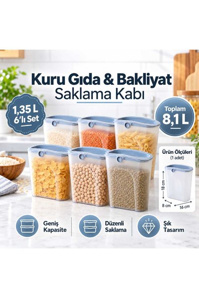 HOMEFECT Dry Food Storage Container, 1.35 L, Set of 6, for Legumes and Grocer...