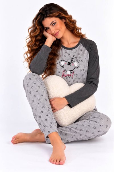 VİENETTA Pijama Damă 100% Bumbac Gray Melange, Gri Melanj și Antracit, Bluză ...
