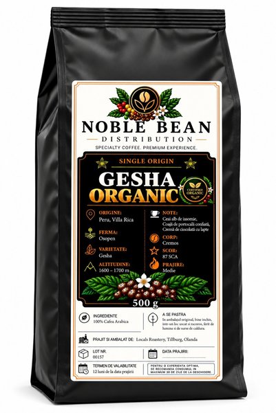 Noble Bean Distribution Gesha Organic 500 grame – Cafea de specialitate organ...