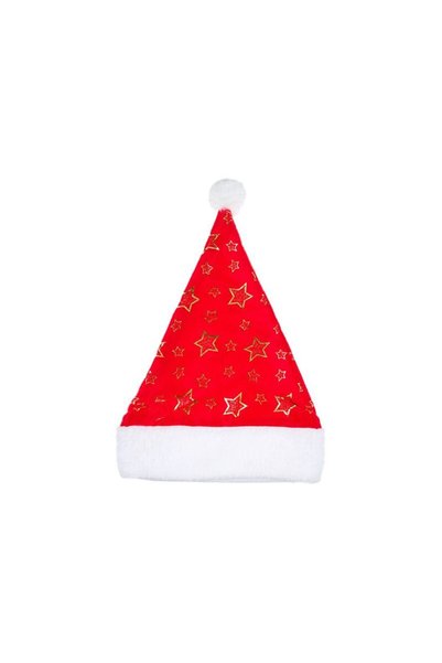 Jumbo Caciula de Craciun pentru Copii Mos Craciun Stele Rosii Aurii 25cm