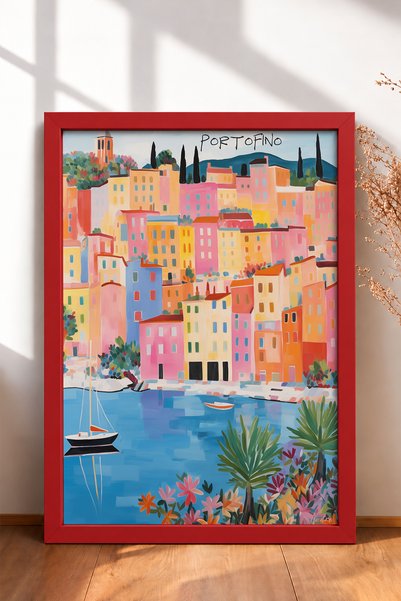 HOMEPACK Portofino Harbor and Tropical Plants Framed Poster, Italy Poster, Li...