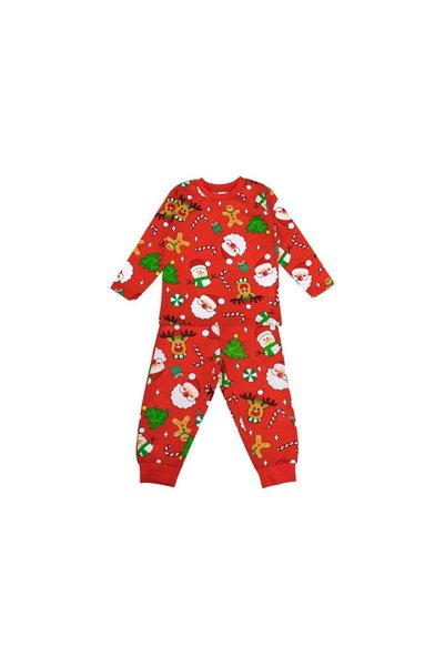 Jumbo Set Pijama din Bumbac de Craciun Rosii cu Figurine pentru Copii