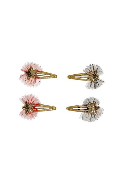 Jumbo Clame Metalice Par Stea Aurie cu Tul Rosu Negru de Craciun 5.5cm - 4buc