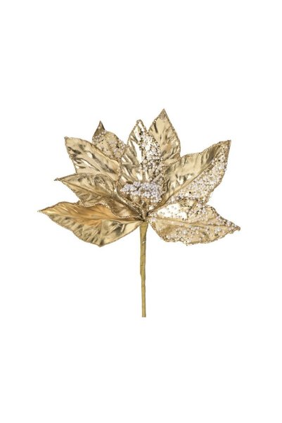 Jumbo Floare Decorativa de Craciun Aurie Shiny cu Glitter & Margele 26cm