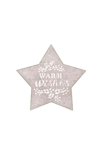 Jumbo Suport Farfurie din Pasla de Craciun Bej in Forma de Stea Glitter Bej S...