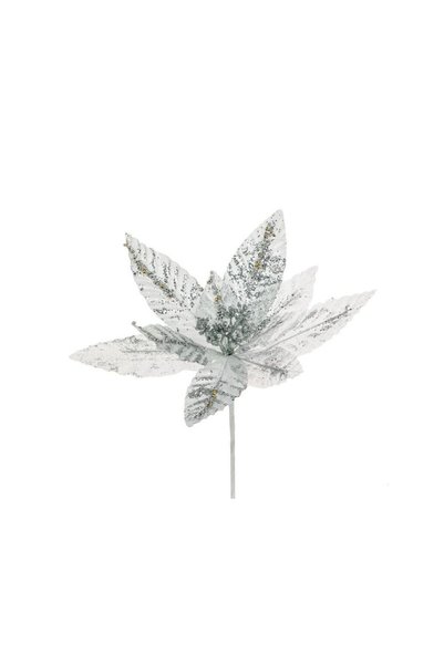 Jumbo Floare Decorativa de Craciun Argintie cu Paiete 19cm