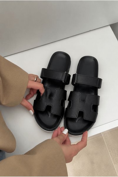 Hepsi Moda Velaura Premium Double-Buckle Leather Sandals - Black
