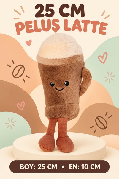 hak-iş oyuncak 25 cm Plush Latte Coffee Cup Toy – Cute, Soft, and Smiling Cof...