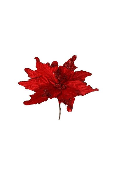 Jumbo Floare Decorativa de Craciun Rosie Catifelata cu Glitter Paiete 30cm