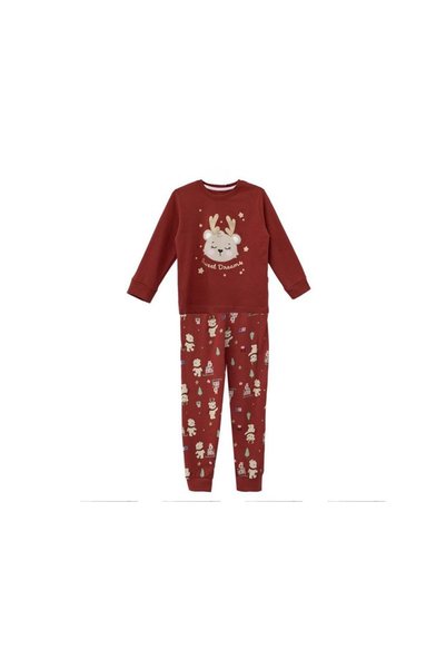 Jumbo Pijamale de Craciun Rosii cu Model Ursulet & Glitter Auriu pentru Copii