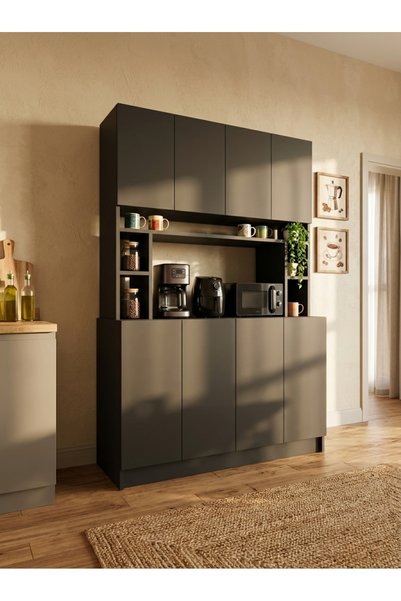 ORENMO K7515-4 Antrasit Kapaklı ve Açık Raflı Kahve Köşesi Çok Amaçlı Mutfak ...