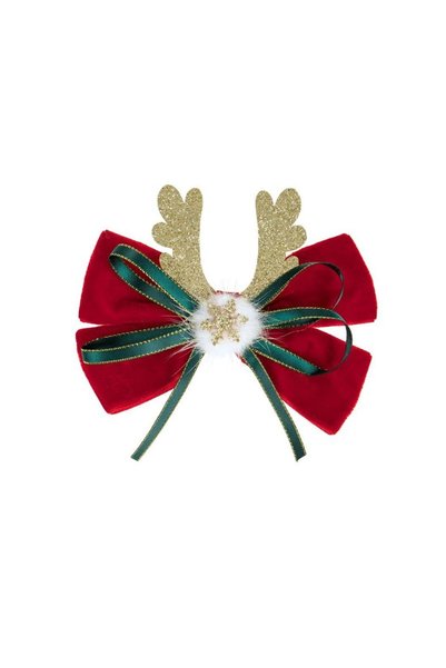 Jumbo Clema Par de Craciun Fundita Catifelata Rosie cu Cornite & Glitter Auri...