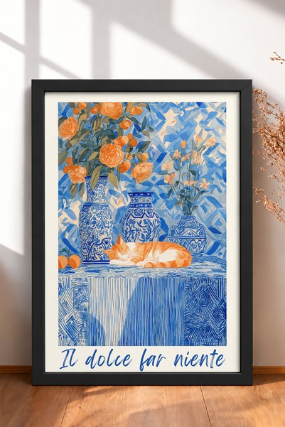 HOMEPACK The Dolce Far Niente Sleeping Cat Framed Painting, Italy Poster, Wal...