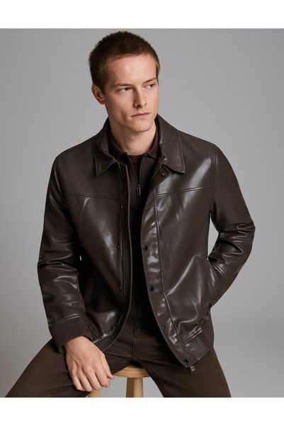Pierre Cardin Koyu Kahverengi Deri Ceket 50330202-VR084